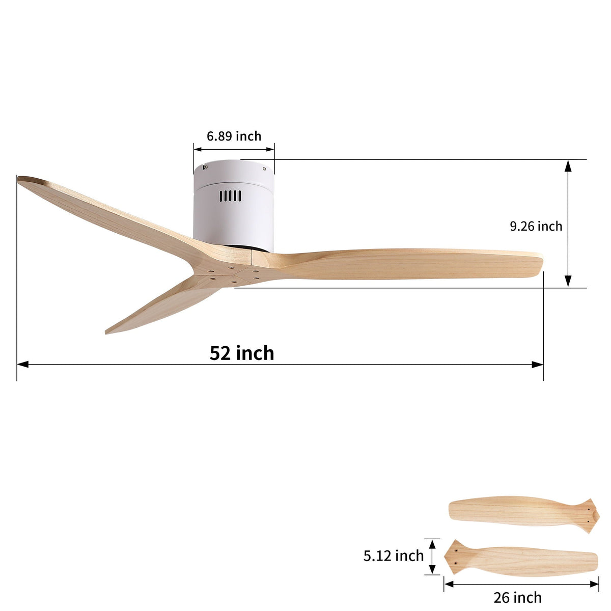 Low Profile Flush Ceiling Fan Without Light - Matte White / White