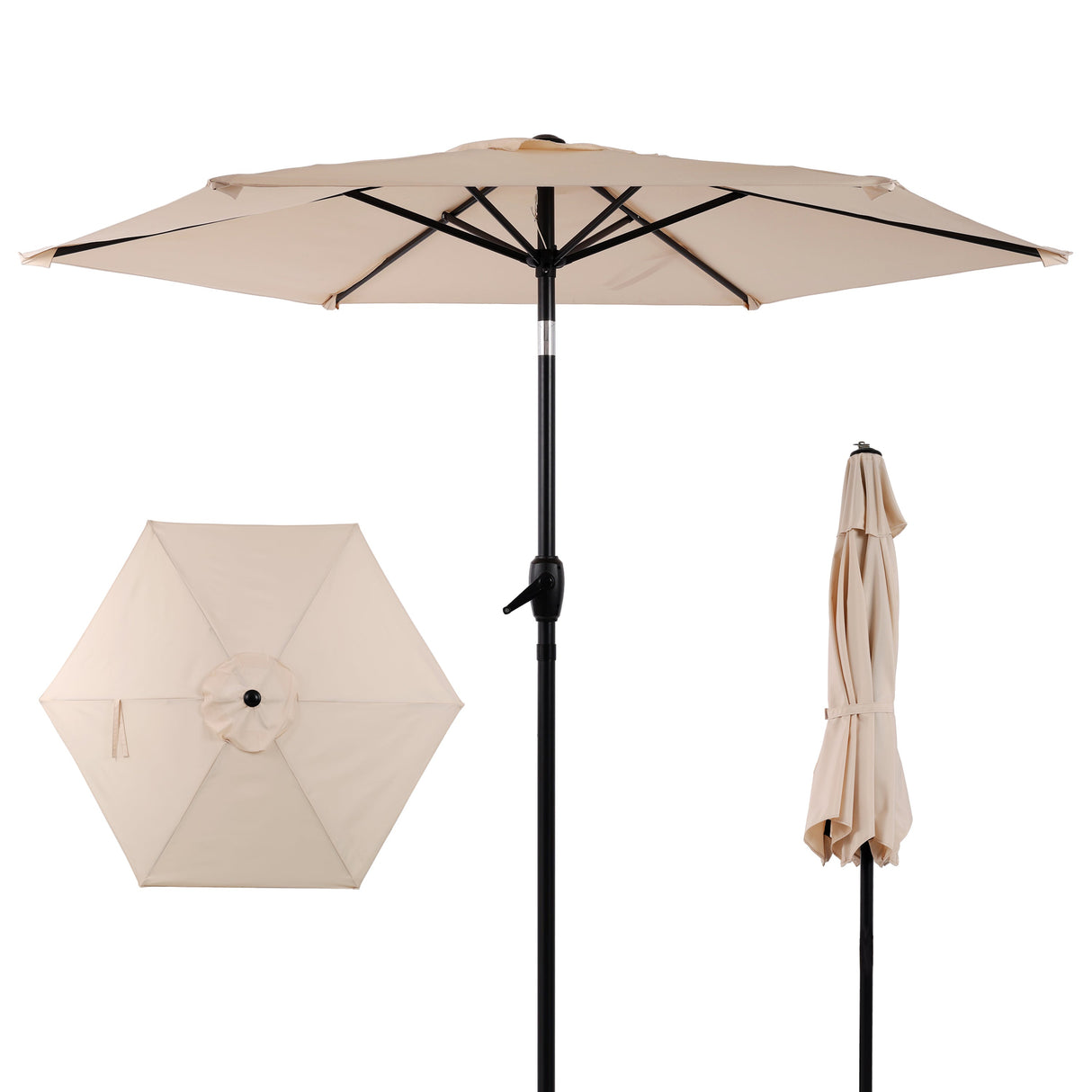 10FT Patio Umbrella with Push Button Tilt and Crank Mechanism