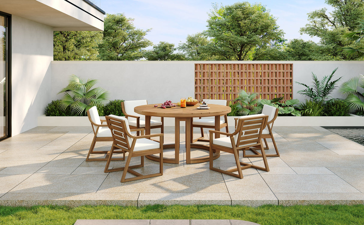 TREXM Patio Dining Table Set for 6, Round Dining Table with Cushions