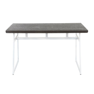 Industrial Dining Table with Geometric Metal Frame - Vintage White/Espresso
