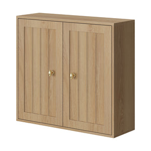 Wall Mounted Bathroom Cabinet With Double Doors And Vertical Grooved Design For Bathrooms - Oak