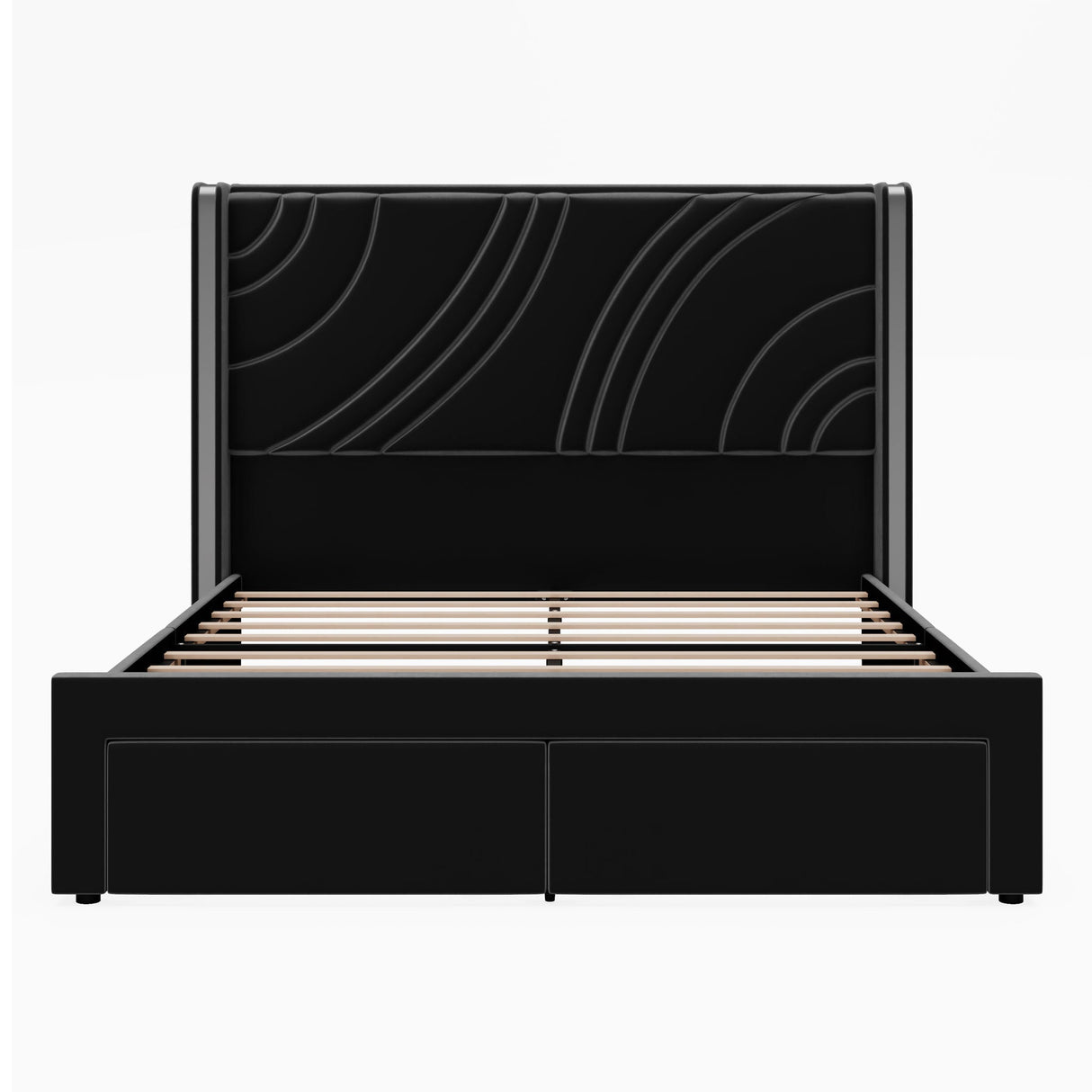 Modern Upholstered LED Bed Frame With Storage Drawers, Wingback Headboard, RGB Light