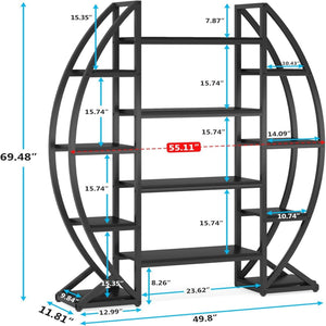 Triple Wide Oval Etagere Bookcase With Shelves For Living Room