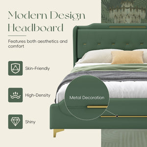 Queen Size Leather Bed Frame with Wingback Headboard & Footboard