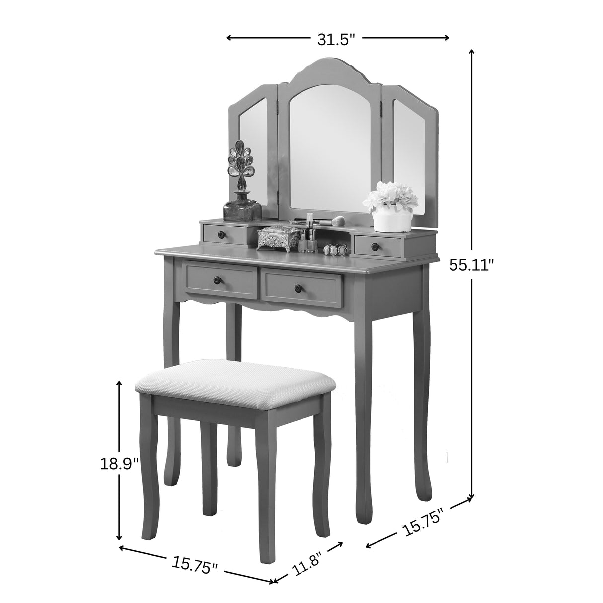 Sanlo Wooden Vanity Makeup Table and Stool Set