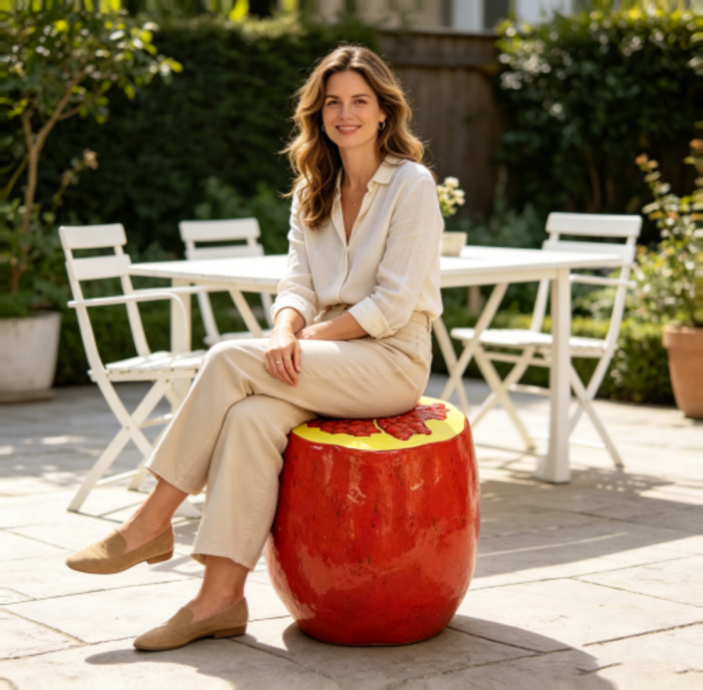 Pomegranate Fruit Stool – 13.4" Oversized Resin Stool
