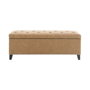 Button Tufted Storage Ottoman, Living Room Bench With Safety Close Hinge - Brown