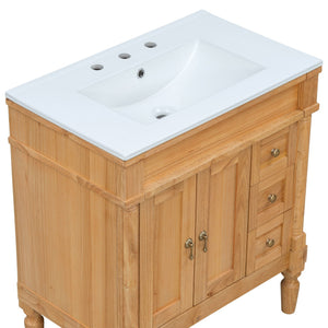 Modern Bathroom Vanity With Ceramic Sink, Soft Close Doors, Adjustable Shelves