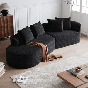 Upholstered Oversized Sectional Sofa, 4 Seater Extra Deep & Wide Seat Curved Cloud Couch With 4 Throw Pillows, Free Combination Living Room - Black
