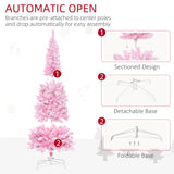 6ft Pre-lit Snow Flocked  Christmas Tree with Pencil Shape,  Pink and White