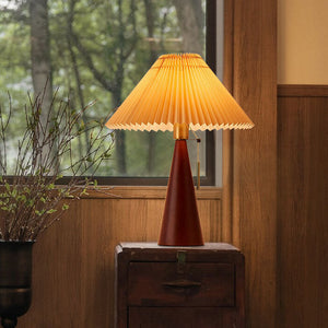 Japanese Minimalist Wooden Table Lamp Pleated Shade LED Indoor Lighting