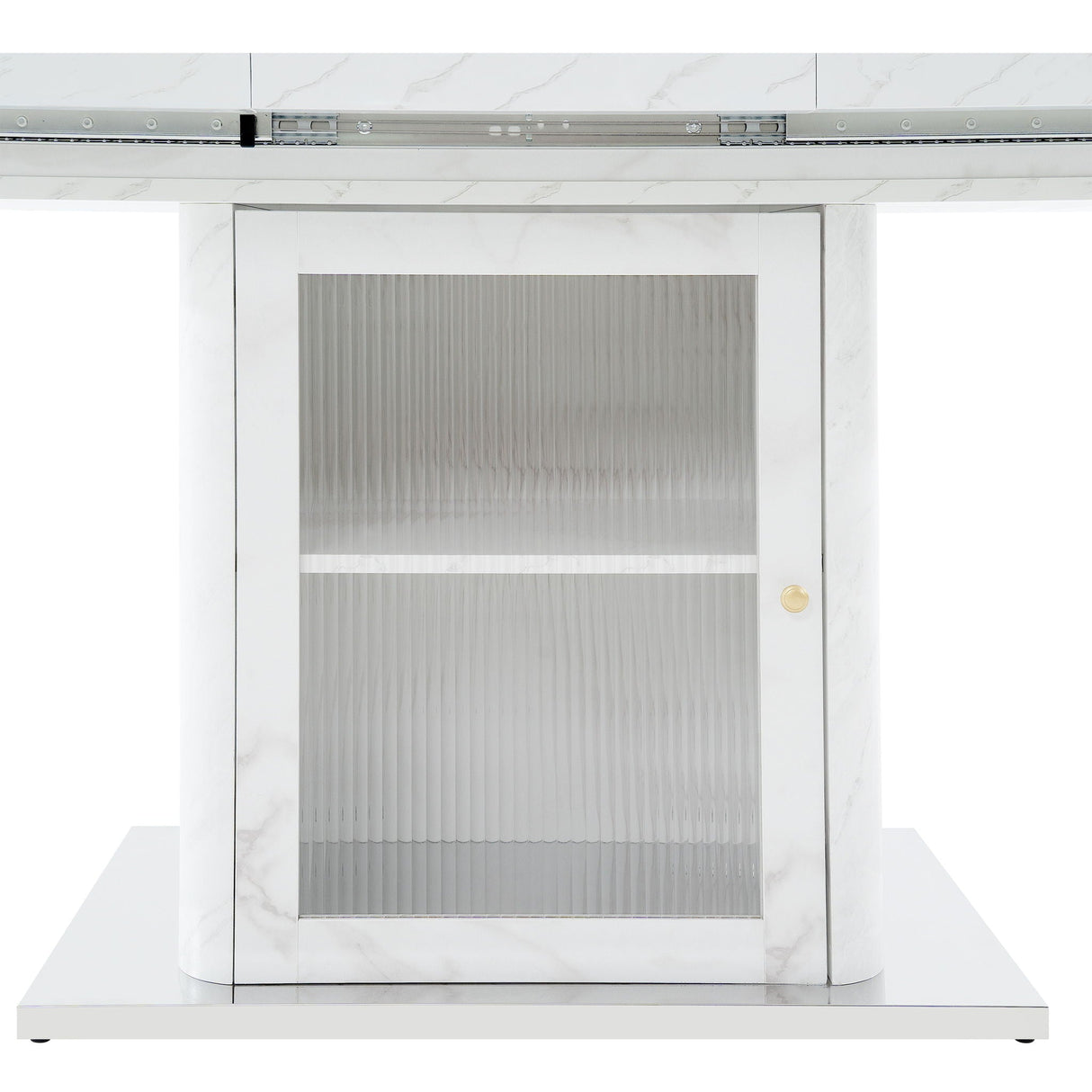 Modern Rectangle Dining Table With Stretchable Top, Storage Cabinet