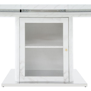 Modern Rectangle Dining Table With Stretchable Top, Storage Cabinet
