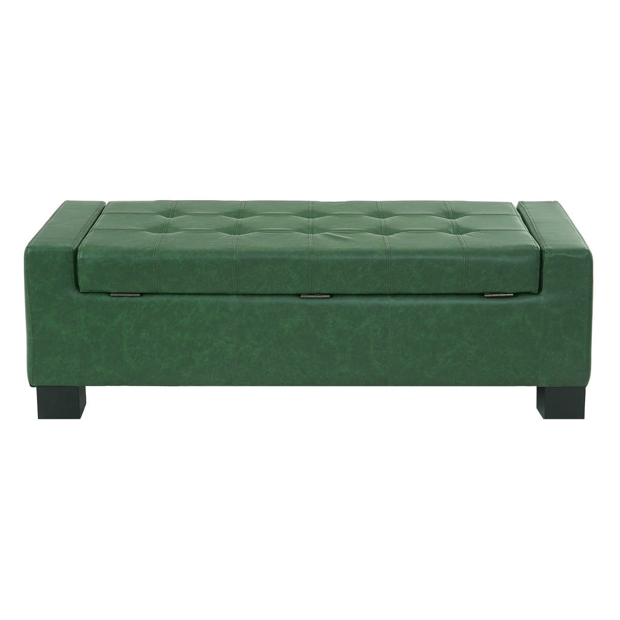 Green Storage Ottoman Bench, PU Upholstered Footrest with Solid Wood Legs