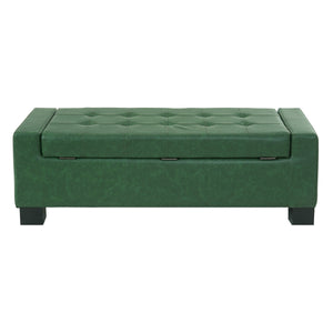 Green Storage Ottoman Bench, PU Upholstered Footrest with Solid Wood Legs