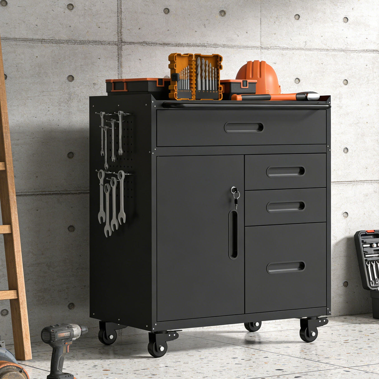Rolling Tool Cabinet Heavy Duty Garage Storage With Lockable Doors