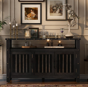 U_Styled 55.1'' Pine Wood Buffet Cabinet with 3-Door Storage