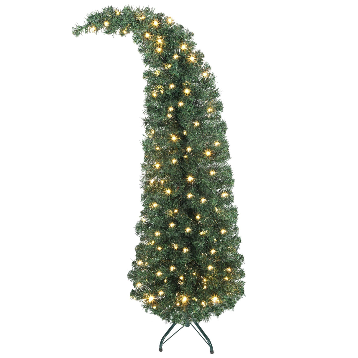 5 Ft Prelit Bent Top Christmas Tree with 300 LEDs and Metal Stand