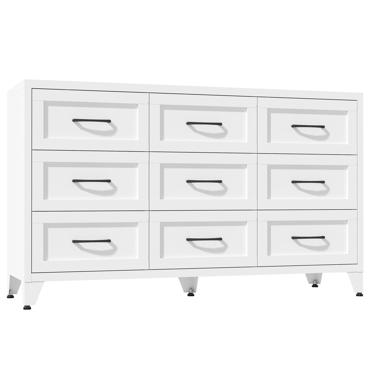 9 Drawer Dresser for Bedroom, Metal Profile Chest of Drawers, White Bedroom Dresser with Storage Drawers for Closet, Hallway, Entryway, Steel Furniture with Quiet-Glide Rails, Easy-Clean & Scratch