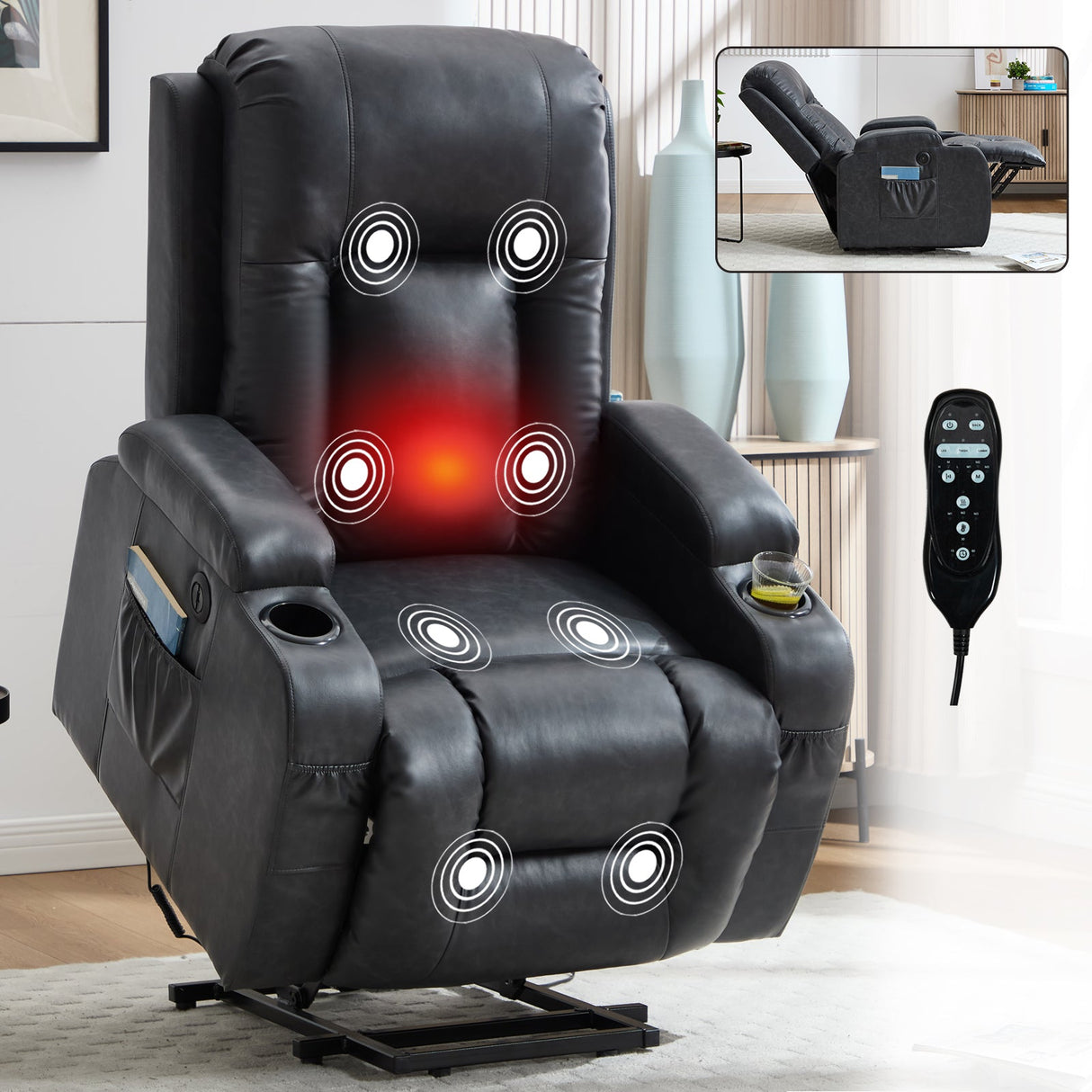 Dark Recliner with Power Lift Assistance