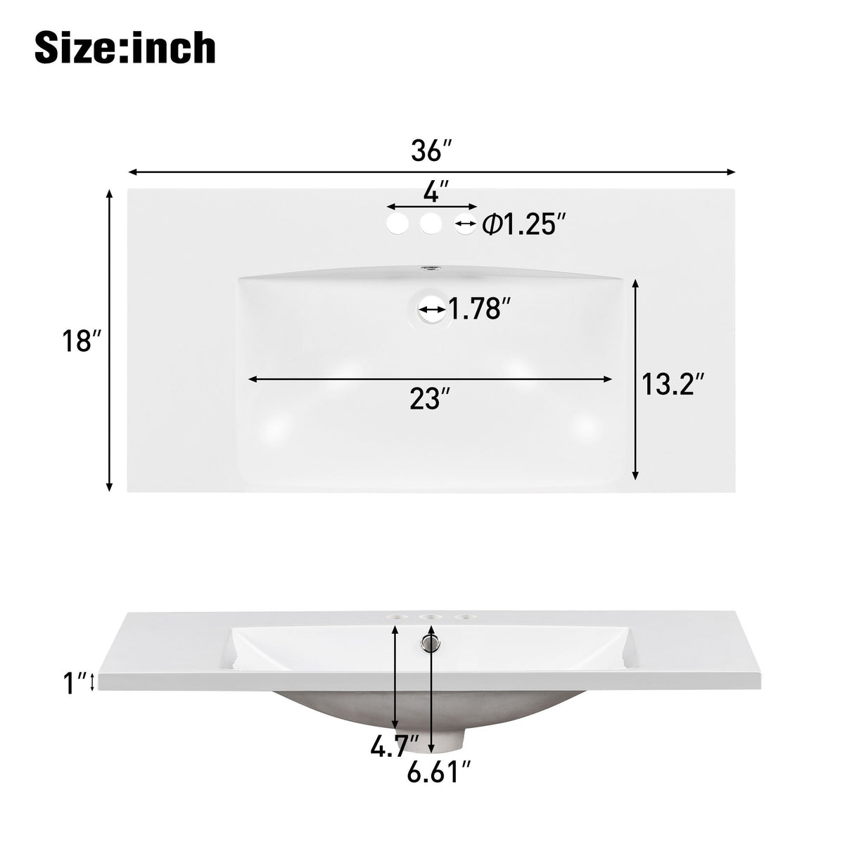 Single Bathroom Basin Sink Vanity Top with 3 Faucet Holes
