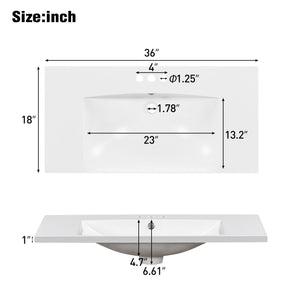Single Bathroom Basin Sink Vanity Top with 3 Faucet Holes