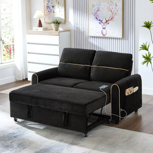 Pull Out Sofa Bed with Adjustable Backrest and USB Ports - Dark Gray, Black or Blue