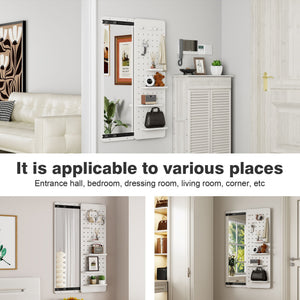 Wall Mounted Full Length Mirror With Shelf And Hook