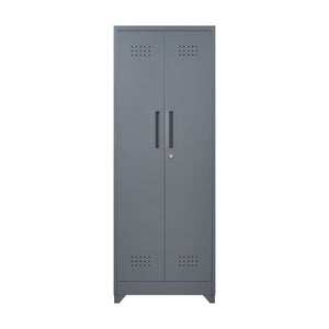 Heavy Duty Storage Cabinet With Locking Doors, Hanging Rod & Shelves, Broom Closet - Gray
