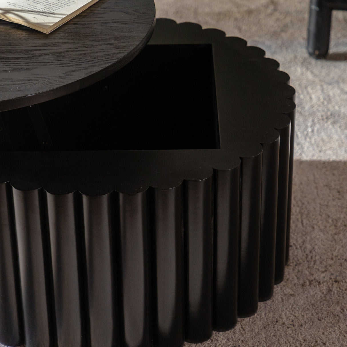 Round Coffee Table With Lift Handcrafted Relief