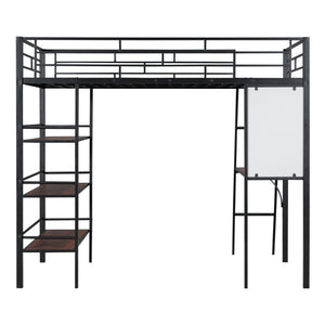 Loft Metal Bed With 3 Layers Of Shelves And Desk, Stylish Metal Frame Bed With board