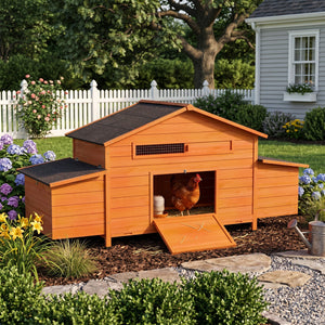 70" Large Wooden Chicken Coop with Nesting Boxes and Waterproof Roof - Green or Brick Red