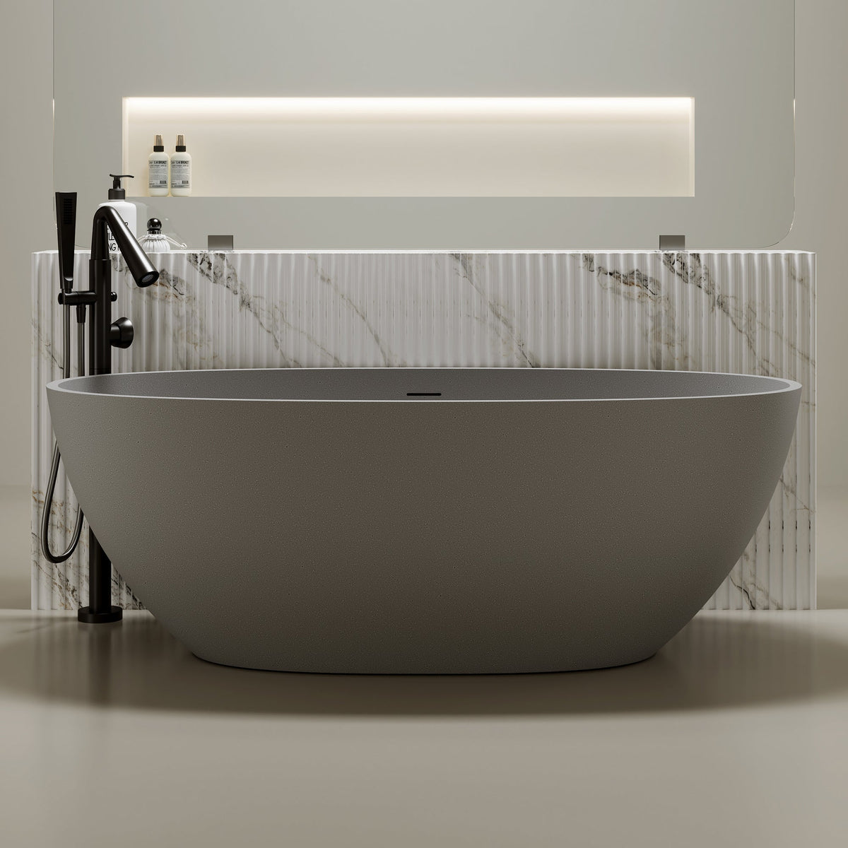 63" Freestanding Bathtub Resin Stone Soaking Bathtub