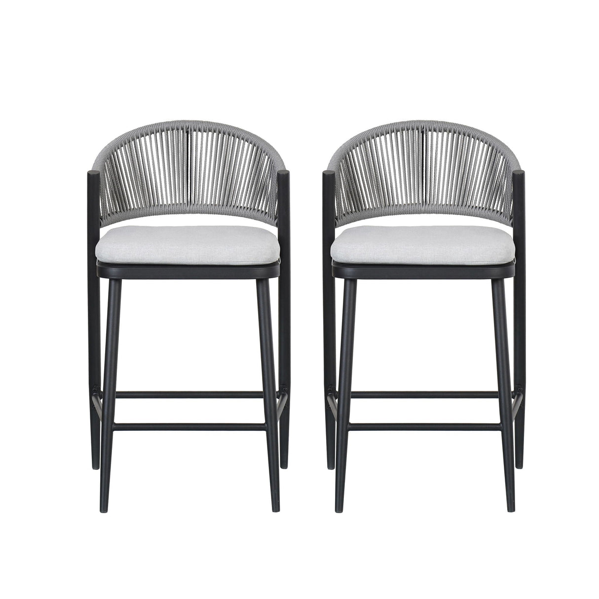 Outdoor 26" Counter Height Metal Frame Counter Stools with Scallop Shaped Backrest & Water Resistant Cushions