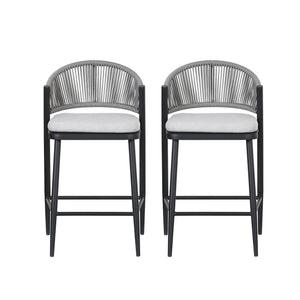 Outdoor 26" Counter Height Metal Frame Counter Stools with Scallop Shaped Backrest & Water Resistant Cushions