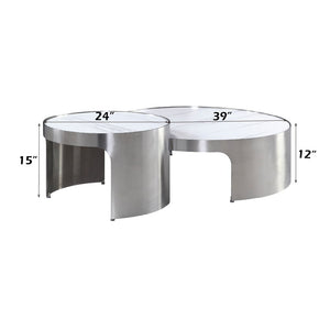 Abilene - Nesting Coffee Table Set - Marble Top & Brush Silver