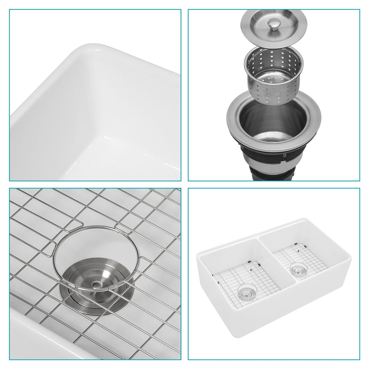 Double Bowl Sink Workstation 33" With Built In Work Surface And Accessories - White