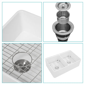 Double Bowl Sink Workstation 33" With Built In Work Surface And Accessories - White