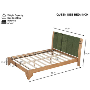 Premium Pine Wood Queen Bed Frame with Headboard