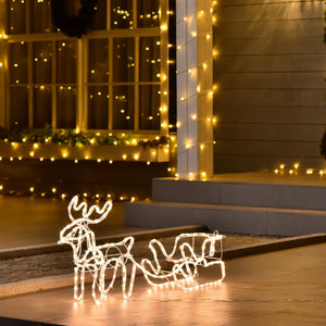 LED Reindeer Sleigh Outdoor Christmas Decoration with 192 Warm LED Lights - Steel
