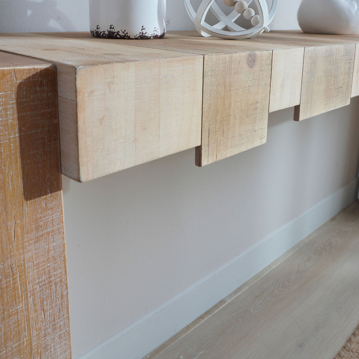 Modern Rustic Console Table - 71' Entryway Table with Sculpted Block Design - Narrow Sofa Table for Hallway, Living Room, or Foyer