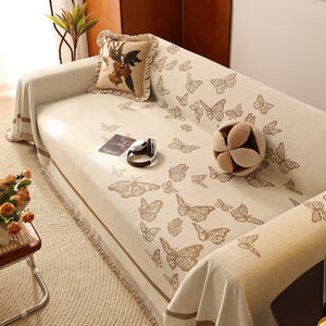 Butterfly Jacquard Soft Couch Blankets Cover for Couch Reversible Modern Sofa Slipcover Throw Covers