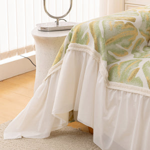 Botanical Sofa Cover with Chiffon Skirt, Floral Couch Throw Blanket for All-Season