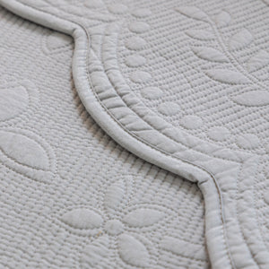 Floral Cotton Quilted Sofa Cover, Non-Slip Couch Protector with Scalloped Edges