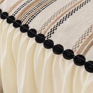 Boho Striped Couch Cover with Sheer Ruffle Skirt, Decorative Couch Throw Blanket