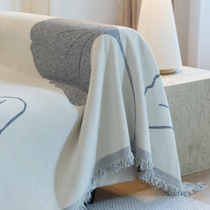 Cozy Couch Throw Blanket with Tassels, Jacquard Leaf Pattern Furniture Protector