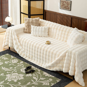 Thick Faux Fur Sofa Cover Fluffy Plush Warm Sofa Slipcover Furniture Protector for Couch Bed