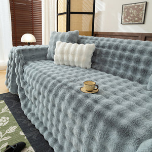 Thick Faux Fur Sofa Cover Fluffy Plush Warm Sofa Slipcover Furniture Protector for Couch Bed