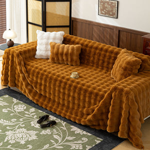 Thick Faux Fur Sofa Cover Fluffy Plush Warm Sofa Slipcover Furniture Protector for Couch Bed