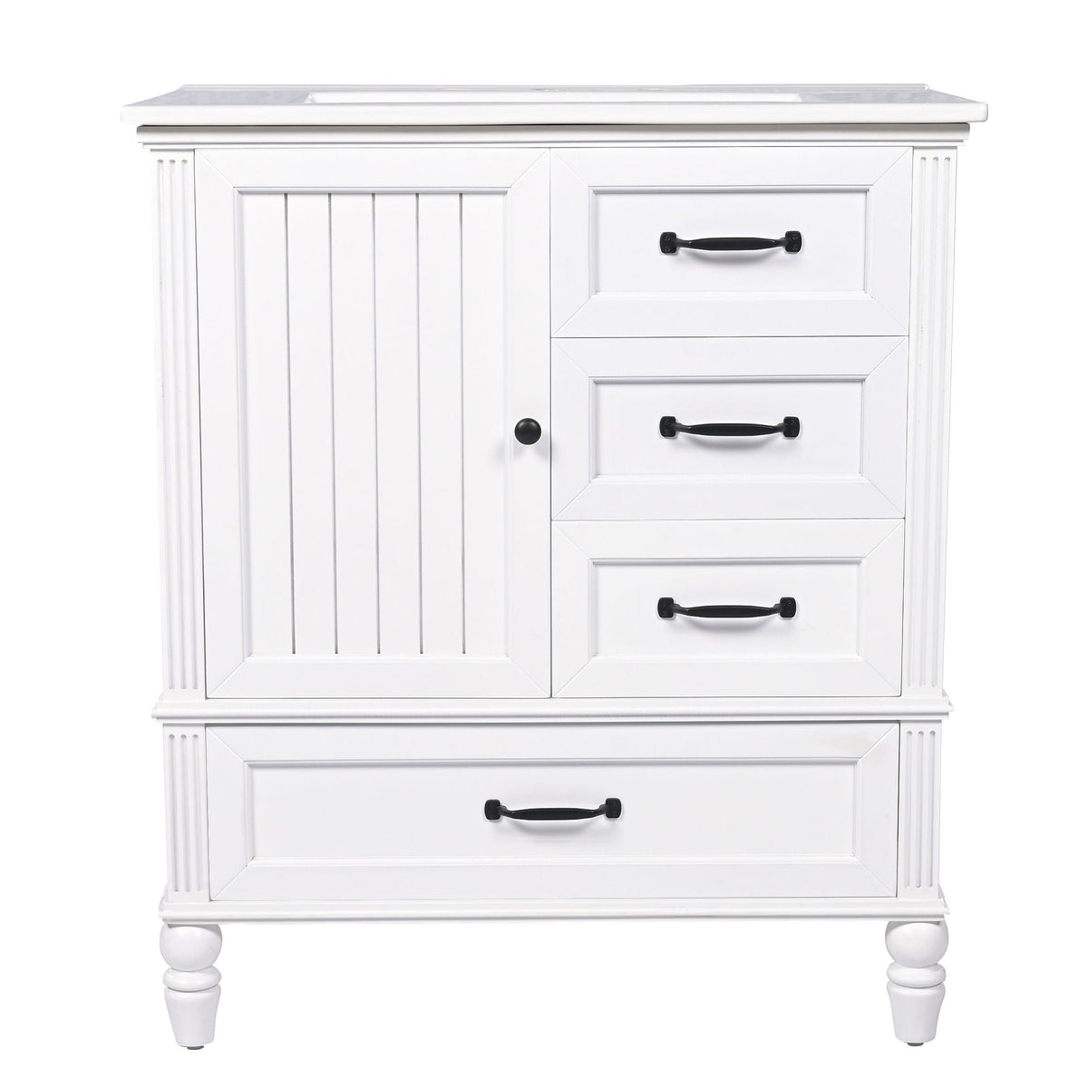 30" Bathroom Vanity With Sink, 3 Drawers, Adjustable Feet